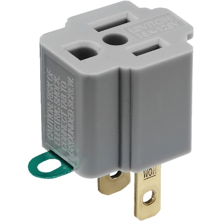 Leviton 15A 125V Gray Grounding Cube Tap Outlet Adapter 028-274